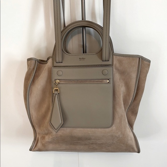 MaxMara Handbags - MaxMara Jito Shopper in Taupe Leather and Suede. Max Mara